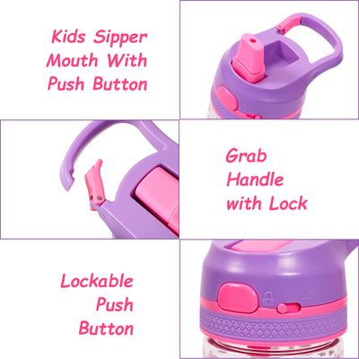 Eazy Kids Lunch Box Set and Tritan Water Bottle w / Lockable Push button and Carry Handle, Tropical - Purple, 420ml